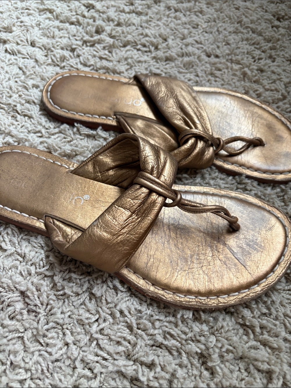 Bernardo Metallic Bronze Knotted Toe-Loop Sandals